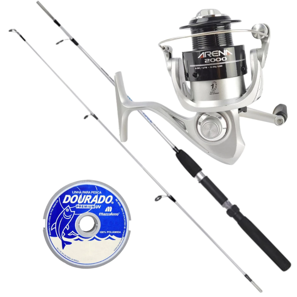 Kit Pesca Molinete Marine Sports Vara 8/20 Libras Fibra Vidro Linha Monofiilamento